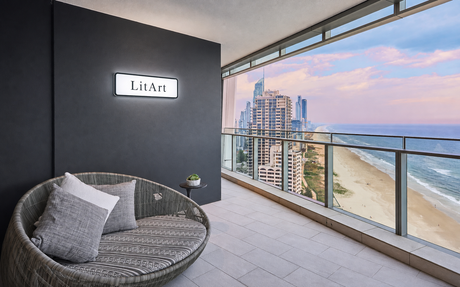 LitArt illuminated acrylic sign installed on a feature wall